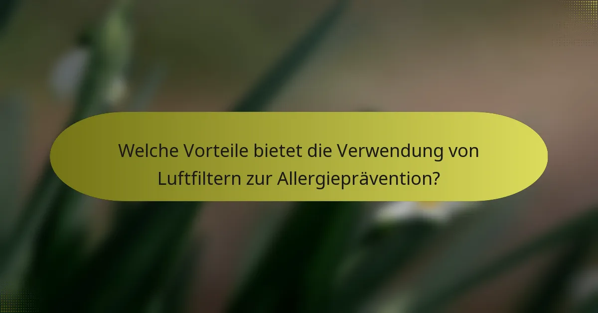 Welche Vorteile bietet die Verwendung von Luftfiltern zur Allergieprävention?